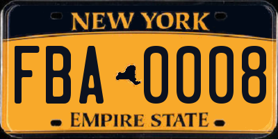NY license plate FBA0008