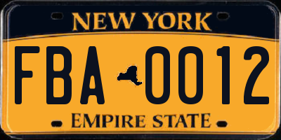 NY license plate FBA0012