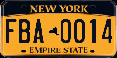 NY license plate FBA0014