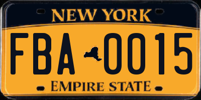NY license plate FBA0015