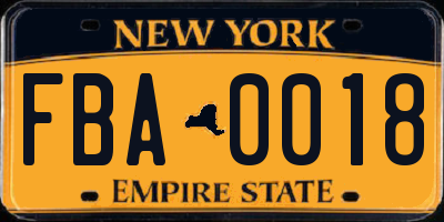 NY license plate FBA0018