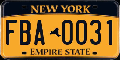 NY license plate FBA0031