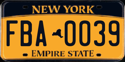 NY license plate FBA0039