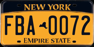 NY license plate FBA0072