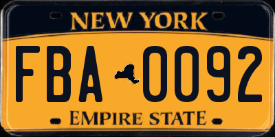 NY license plate FBA0092