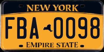 NY license plate FBA0098