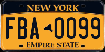 NY license plate FBA0099