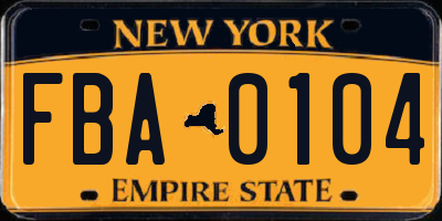 NY license plate FBA0104