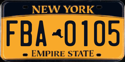 NY license plate FBA0105