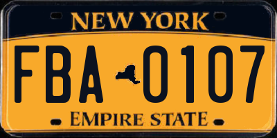 NY license plate FBA0107