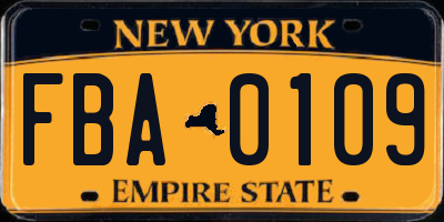 NY license plate FBA0109