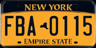 NY license plate FBA0115