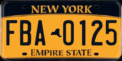 NY license plate FBA0125