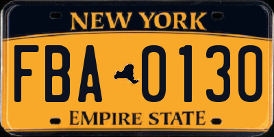 NY license plate FBA0130