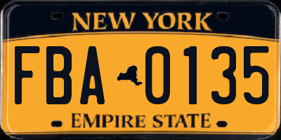 NY license plate FBA0135