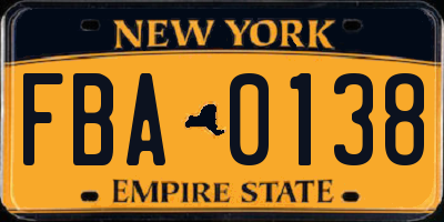 NY license plate FBA0138