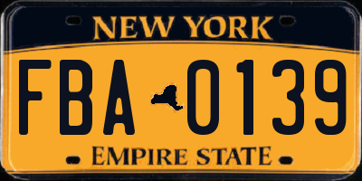NY license plate FBA0139