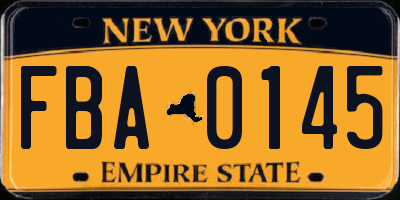 NY license plate FBA0145