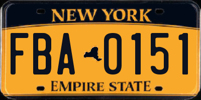 NY license plate FBA0151