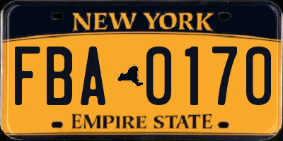 NY license plate FBA0170