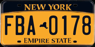 NY license plate FBA0178