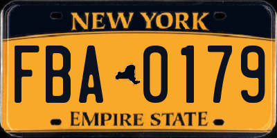 NY license plate FBA0179