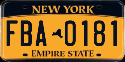 NY license plate FBA0181