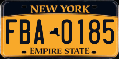 NY license plate FBA0185