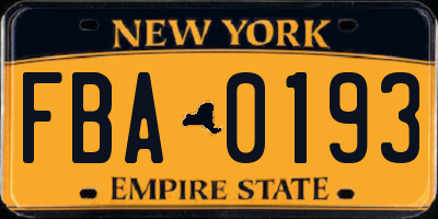NY license plate FBA0193