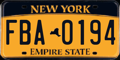 NY license plate FBA0194