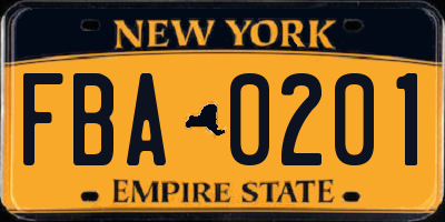 NY license plate FBA0201