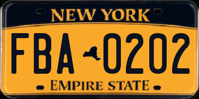 NY license plate FBA0202