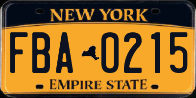 NY license plate FBA0215