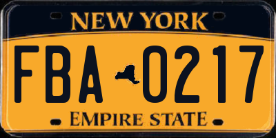 NY license plate FBA0217