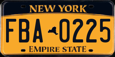 NY license plate FBA0225