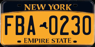 NY license plate FBA0230