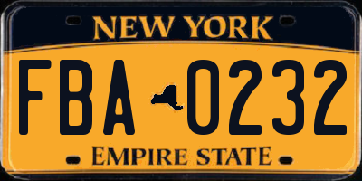 NY license plate FBA0232
