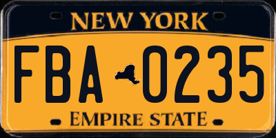 NY license plate FBA0235