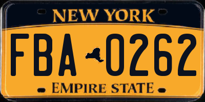 NY license plate FBA0262