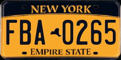 NY license plate FBA0265