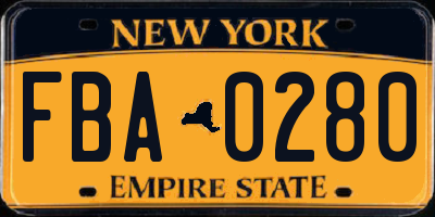 NY license plate FBA0280