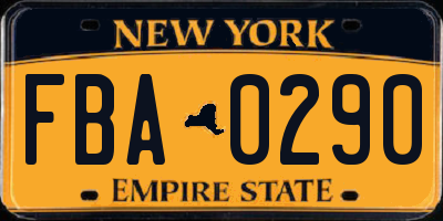 NY license plate FBA0290
