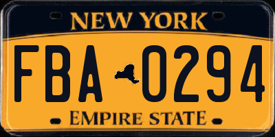 NY license plate FBA0294