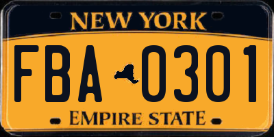 NY license plate FBA0301