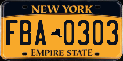 NY license plate FBA0303