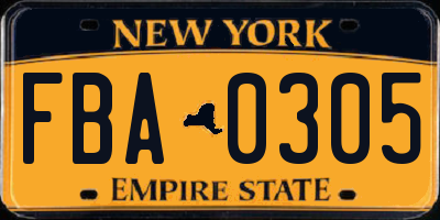NY license plate FBA0305