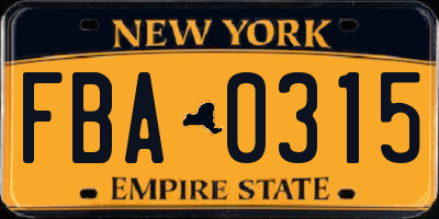 NY license plate FBA0315