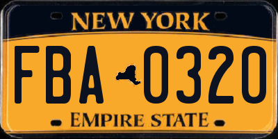 NY license plate FBA0320
