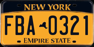 NY license plate FBA0321