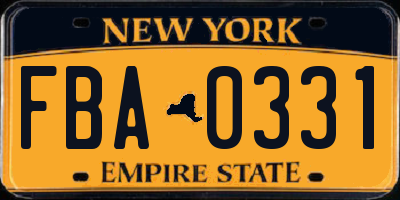 NY license plate FBA0331
